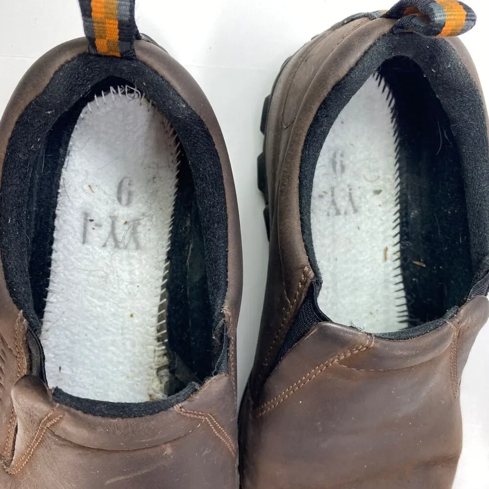 Merrell Jungle Brown Moc NuBuck Leather Slip-On Clog Shoes Size 9 Duel Density